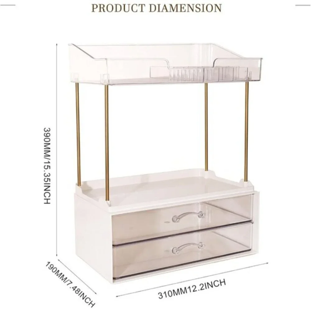 New Elegant 2-Tier Bathroom Organizer, Champagne Gold Makeup & Skincare Storage